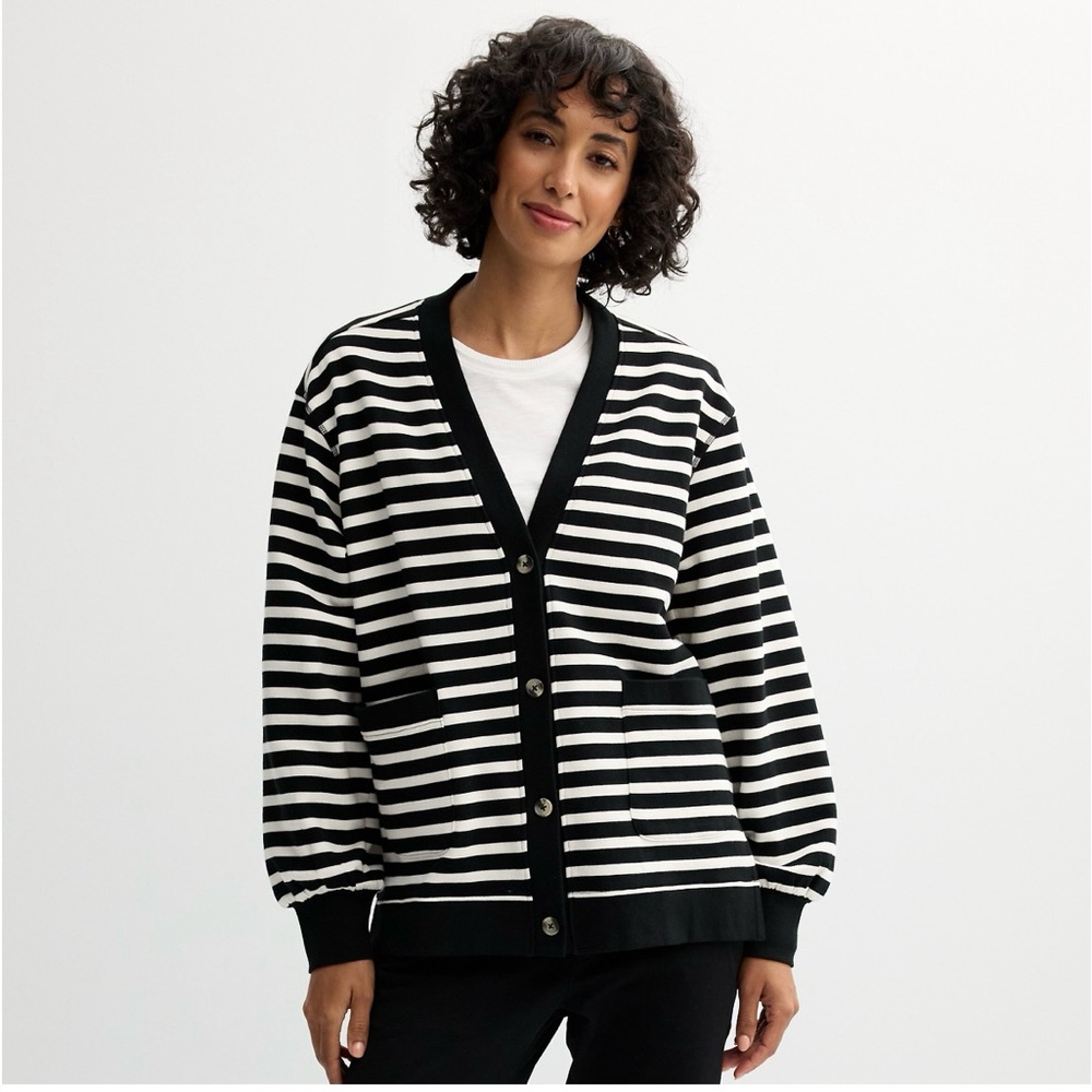 Gray State Black and White Striped fleece Cardigan